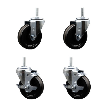 Service Caster 4 Inch Phenolic Wheel Swivel 58 Inch Threaded Stem Caster Set 2 Brakes SCC SCC-TS20S414-PHS-58212-2-TLB-2